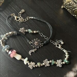 2 Bracelets with Silver, Pink, Black, and Green Accents